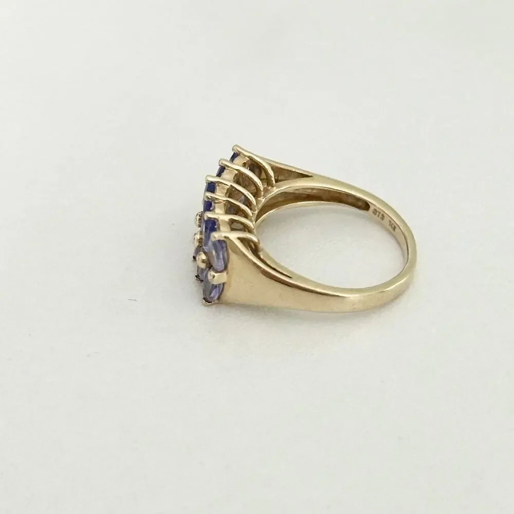 14K Yellow Gold Tanzanite Double Row & Diamond Ladies Band Ring Size 5.5
